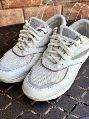 Joya Sidney II Women's White Leather Mesh Sneakers with Subtle Iridescent Trim